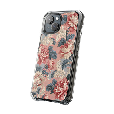 Blush Peony Jacquard · Clear Impact Magnetic Phone Case for iPhone ·  Pink