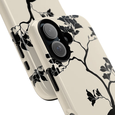 Beige Tough Phone Case for iPhone - Obsidian Bonsai Silhouette