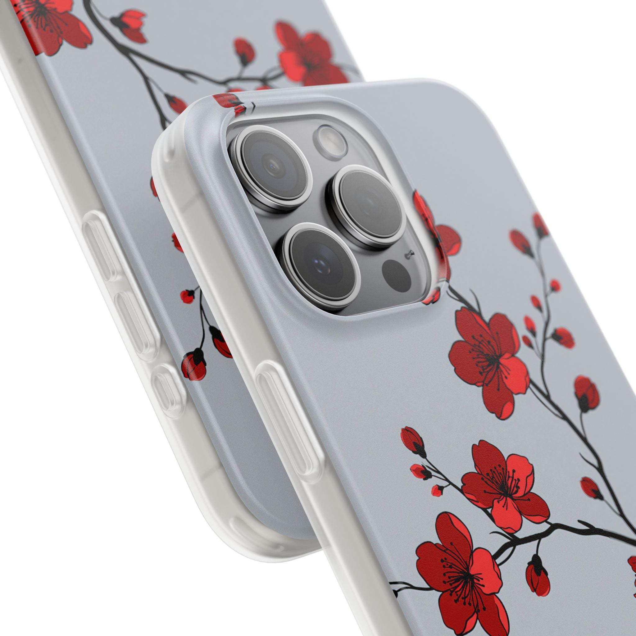 Grey Lite Phone Case for iPhone - Crimson Blossom Onyx