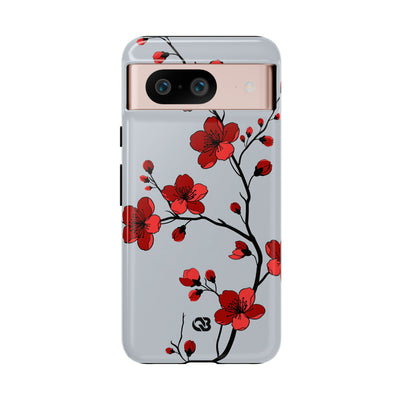 Grey Tough Phone Case for Google Pixel - Crimson Blossom Onyx
