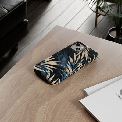 Blue Tough Phone Case for iPhone - Midnight Indigo Palm