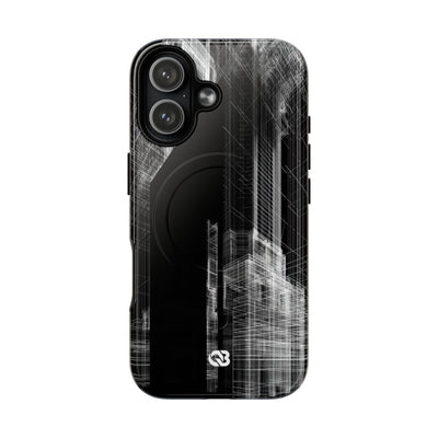 Black Tough 2.0 Magsafe Phone Case for iPhone - Ghost Urban Wireframe