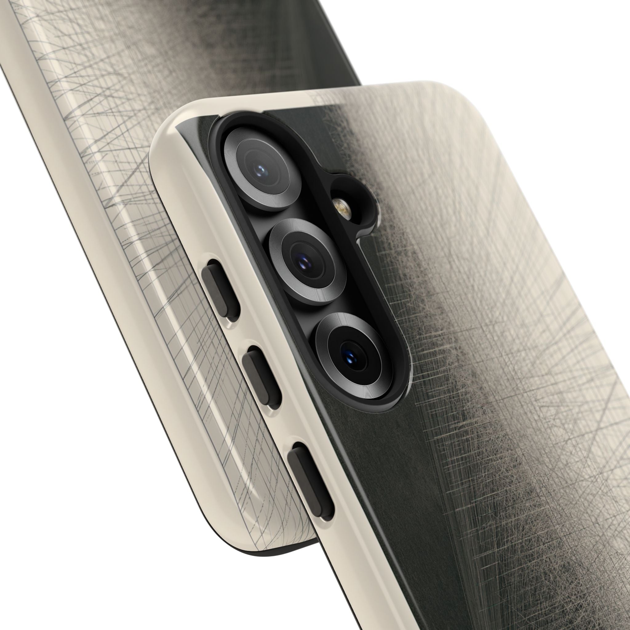 Beige Tough Phone Case for Samsung - Brutalist Graphite Grid