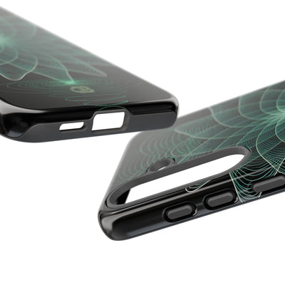 Green Tough Phone Case for Samsung - Cyan Signal Bloom