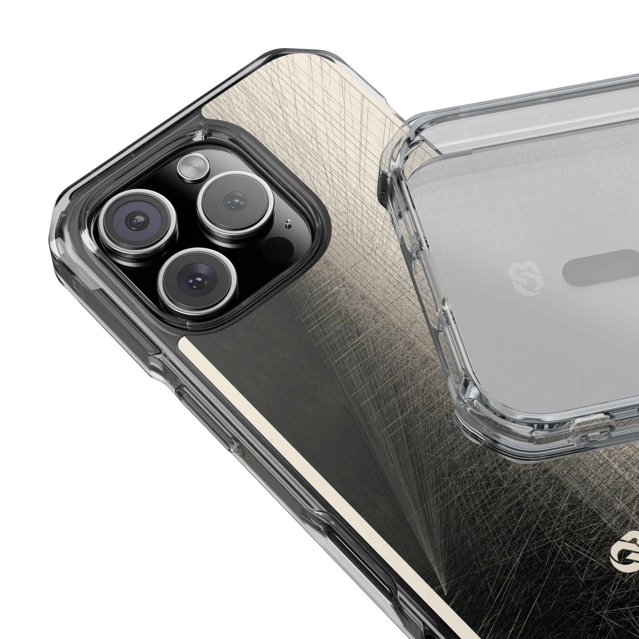 Beige Impact MagSafe Phone Case for iPhone - Brutalist Graphite Grid