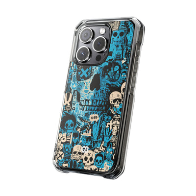 Electric Skull Graffiti · Clear Impact Magnetic Phone Case for iPhone · Blue