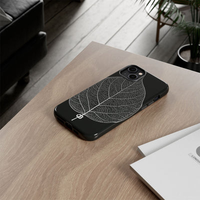 Black Tough Phone Case for iPhone - Bleached Leaf Lattice
