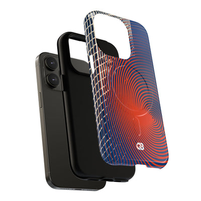 Blue Tough 2.0 Magsafe Phone Case for iPhone - Orange Orbit Grid