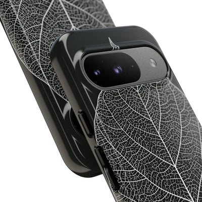 Black Tough Phone Case for Google Pixel - Bleached Leaf Lattice