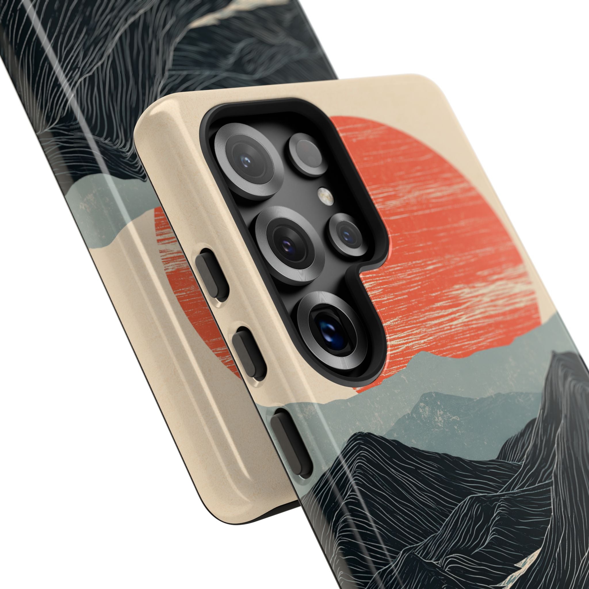 Beige Tough Phone Case for Samsung - Crimson Ridge Flow