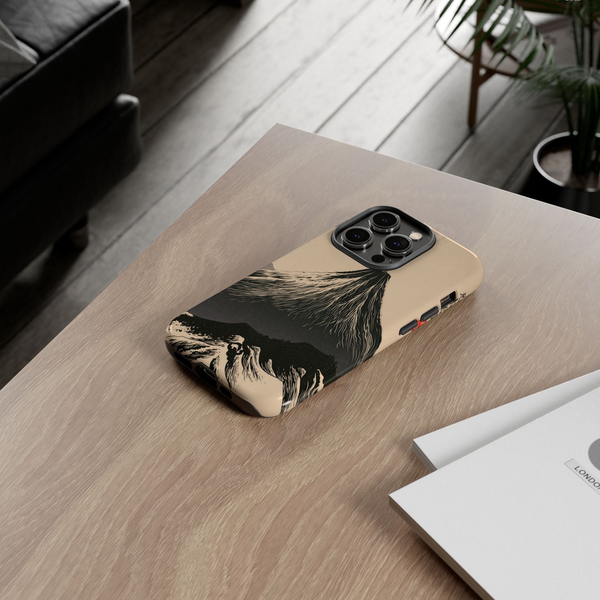 Beige Tough Phone Case for iPhone - Obsidian Ink Summit