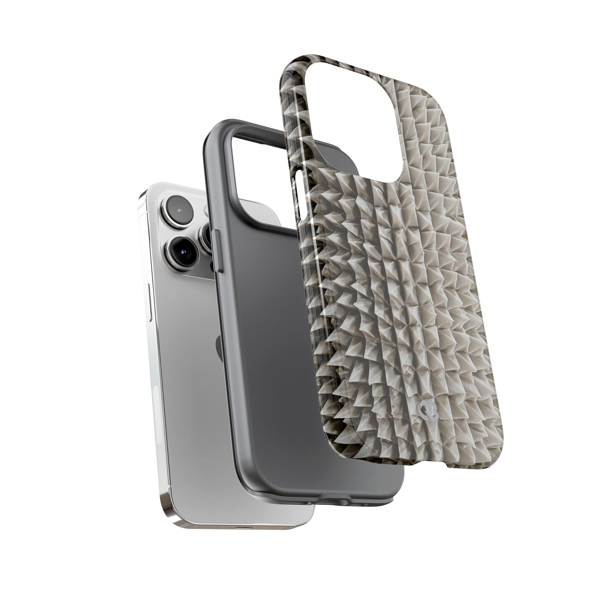 Beige Tough Phone Case for iPhone - Bone Spiked Grid