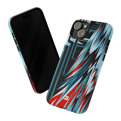 Blue Tough Phone Case for iPhone - Glitch Peak Cyan