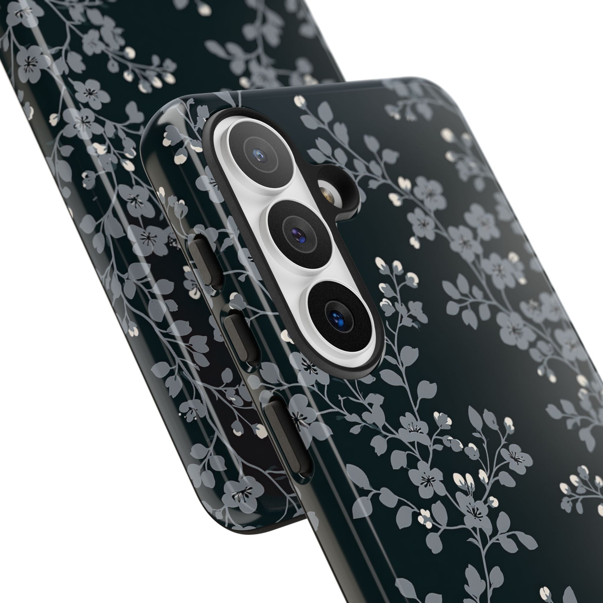 Black Tough Phone Case for Samsung - Midnight Slate Blossom