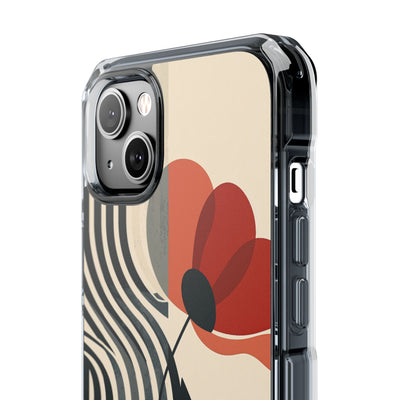 Beige Impact MagSafe Phone Case for iPhone - Crimson Line Bloom