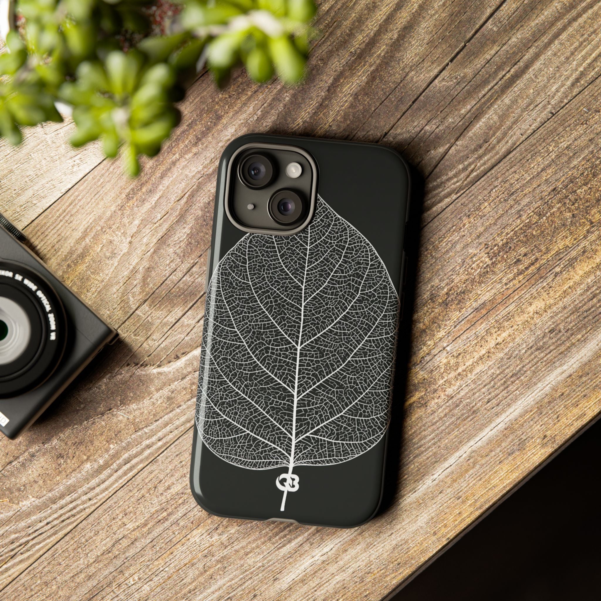 Black Tough Phone Case for iPhone - Bleached Leaf Lattice