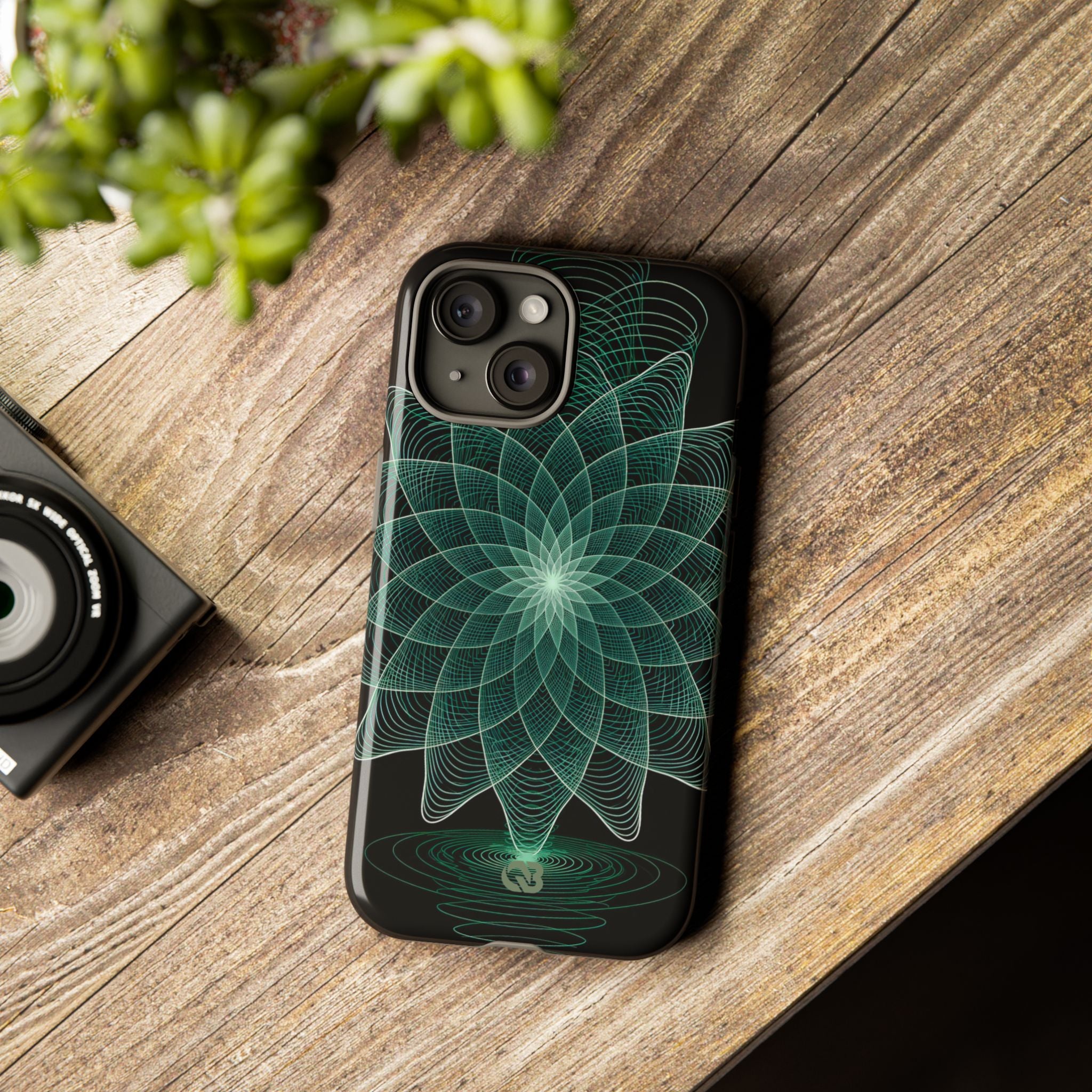 Green Tough Phone Case for iPhone - Cyan Signal Bloom