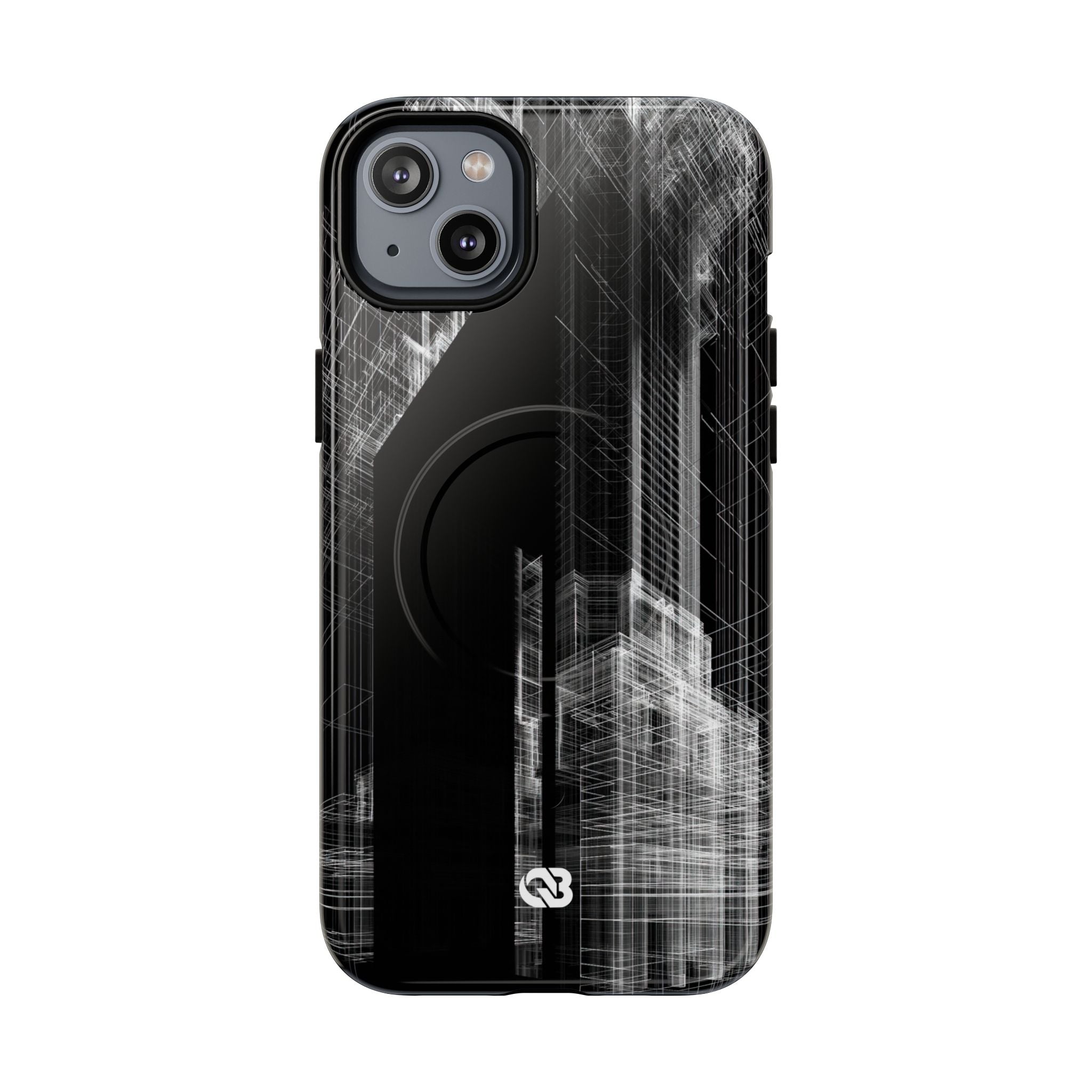 Black Tough 2.0 Magsafe Phone Case for iPhone - Ghost Urban Wireframe