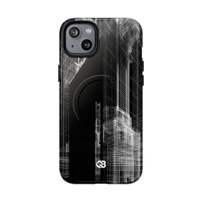 Black Tough 2.0 Magsafe Phone Case for iPhone - Ghost Urban Wireframe