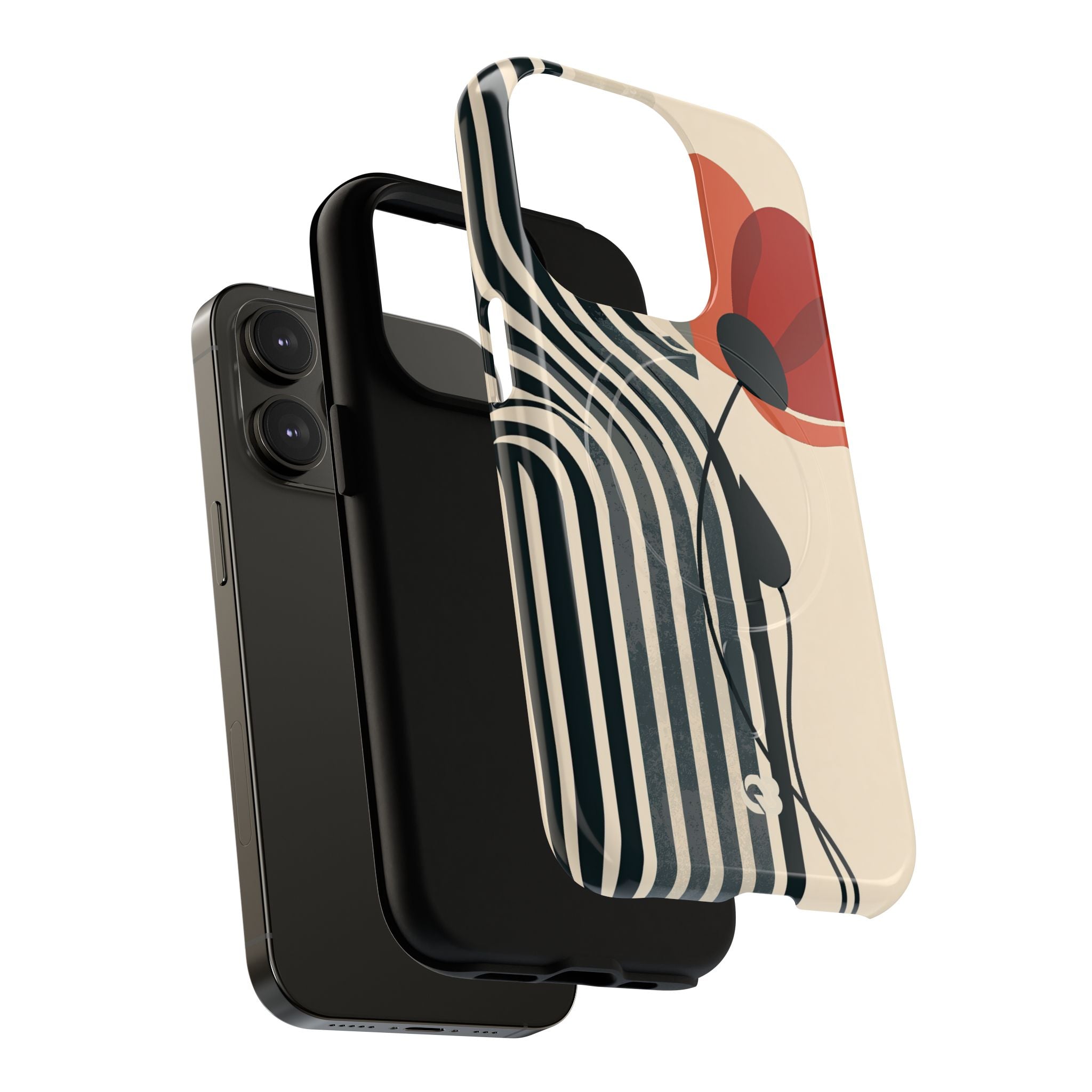 Beige Tough 2.0 Magsafe Phone Case for iPhone - Crimson Line Bloom