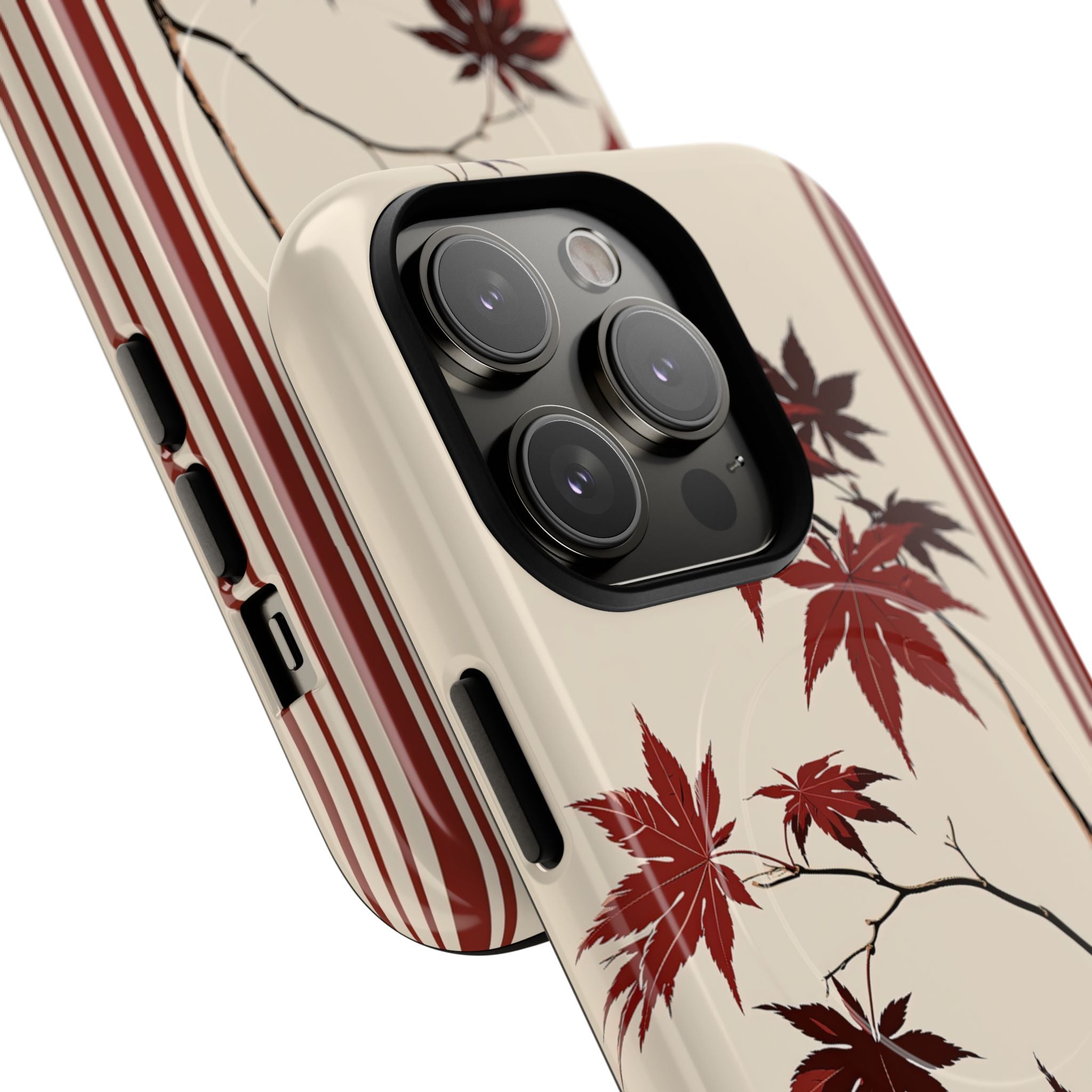 Red Tough 2.0 Magsafe Phone Case for iPhone - Crimson Momiji Stripe