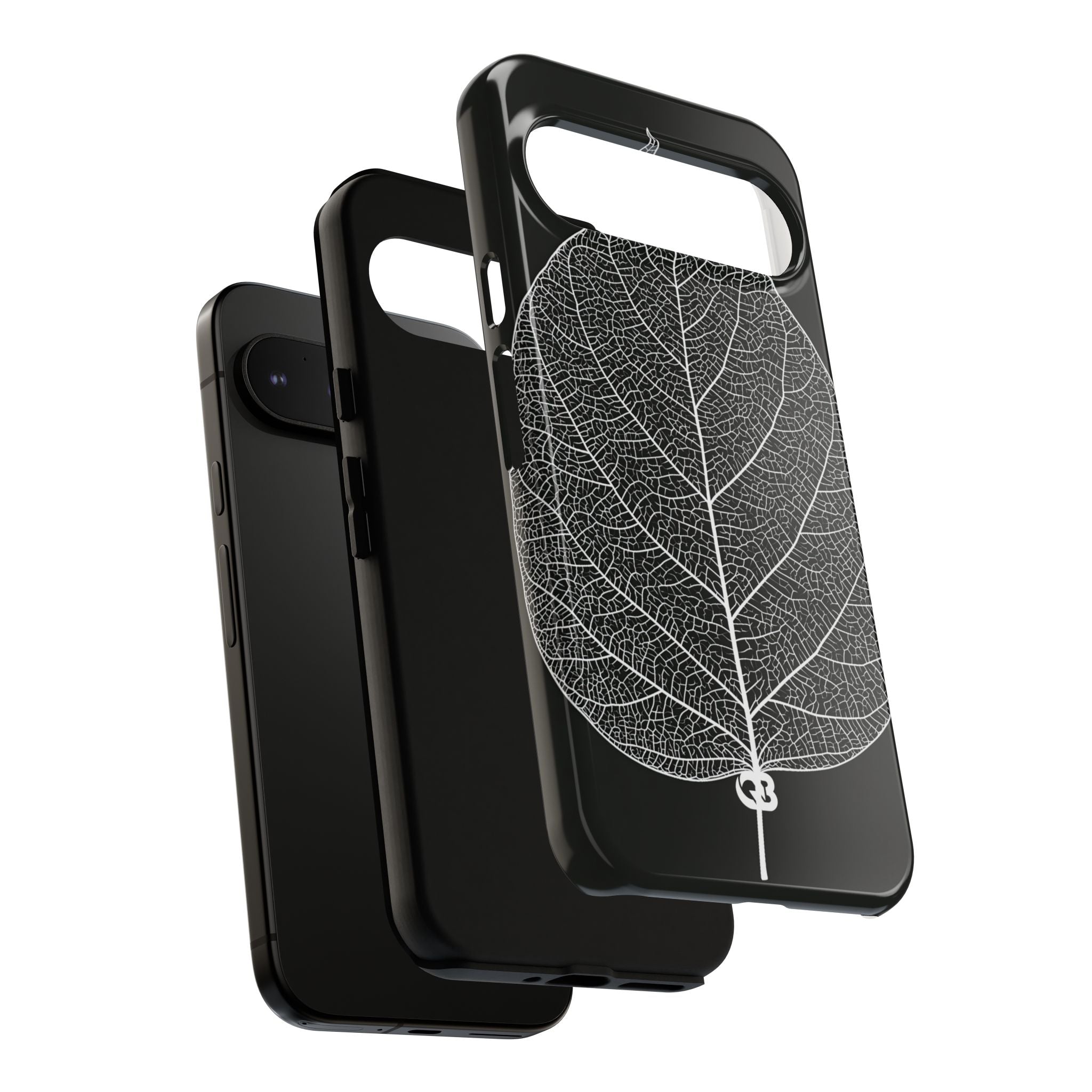 Black Tough Phone Case for Google Pixel - Bleached Leaf Lattice