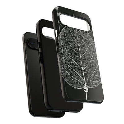 Black Tough Phone Case for Google Pixel - Bleached Leaf Lattice