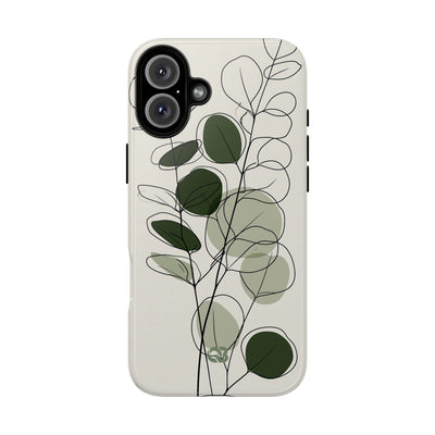 Green Tough Phone Case for iPhone - Muted Eucalyptus Sketch