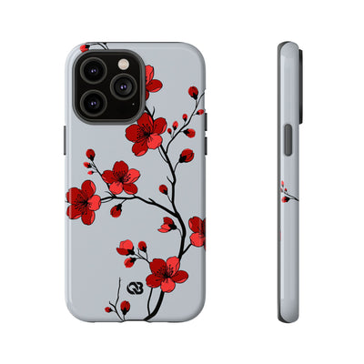 Grey Tough Phone Case for iPhone - Crimson Blossom Onyx