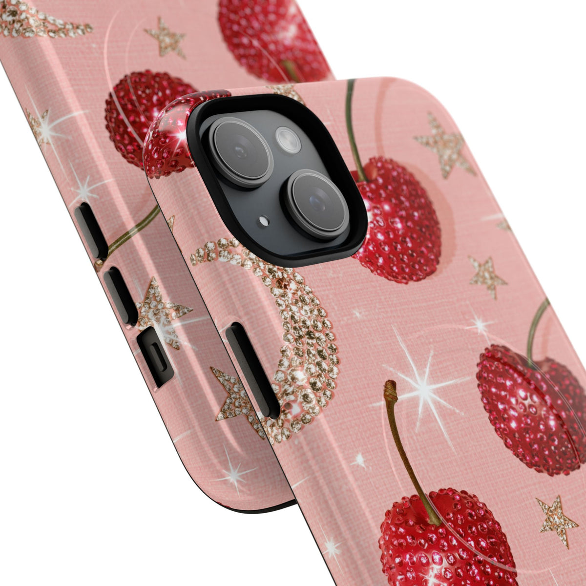 Bedazzled Ruby Cherries · Tough 2.0 Magnetic Phone Case for iPhone · Pink
