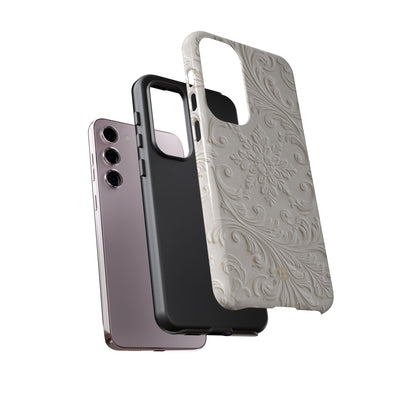 White Tough Phone Case for Samsung - Alabaster Floral Relief