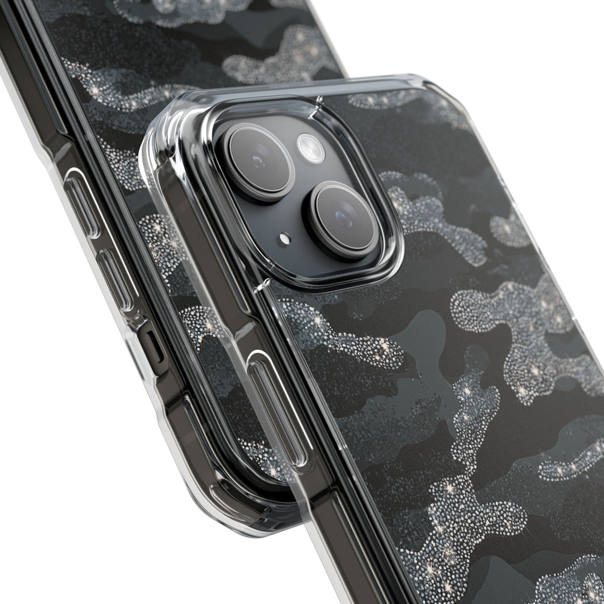 Glitter Shadow Camo · Clear Impact Magnetic Phone Case for iPhone · Black