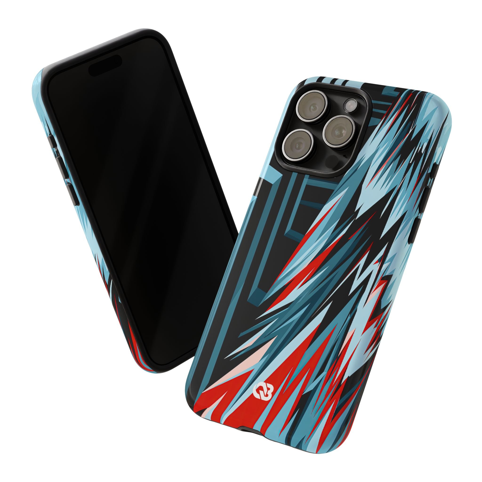 Blue Tough Phone Case for iPhone - Glitch Peak Cyan
