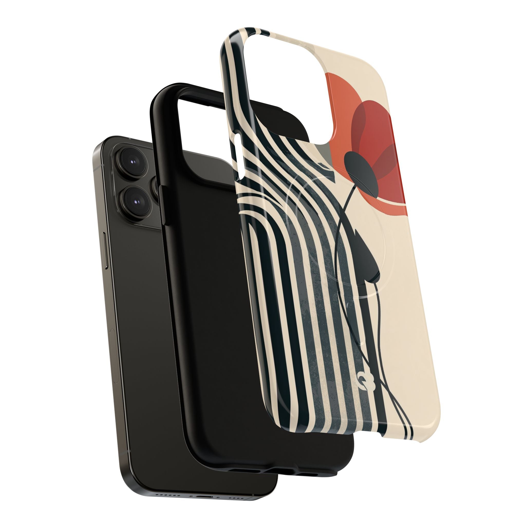 Beige Tough 2.0 Magsafe Phone Case for iPhone - Crimson Line Bloom