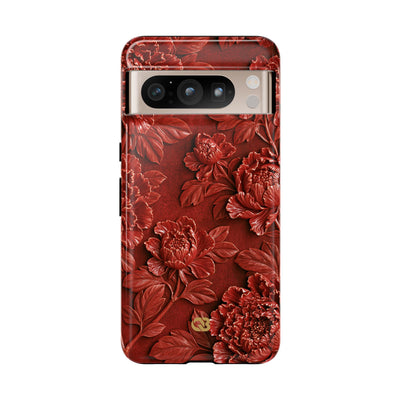 Cinnabar Peony Relief · Tough Phone Case for Pixel ·  Red