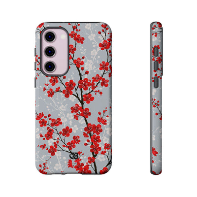 Grey Tough Phone Case for Samsung - Crimson Sakura Slate