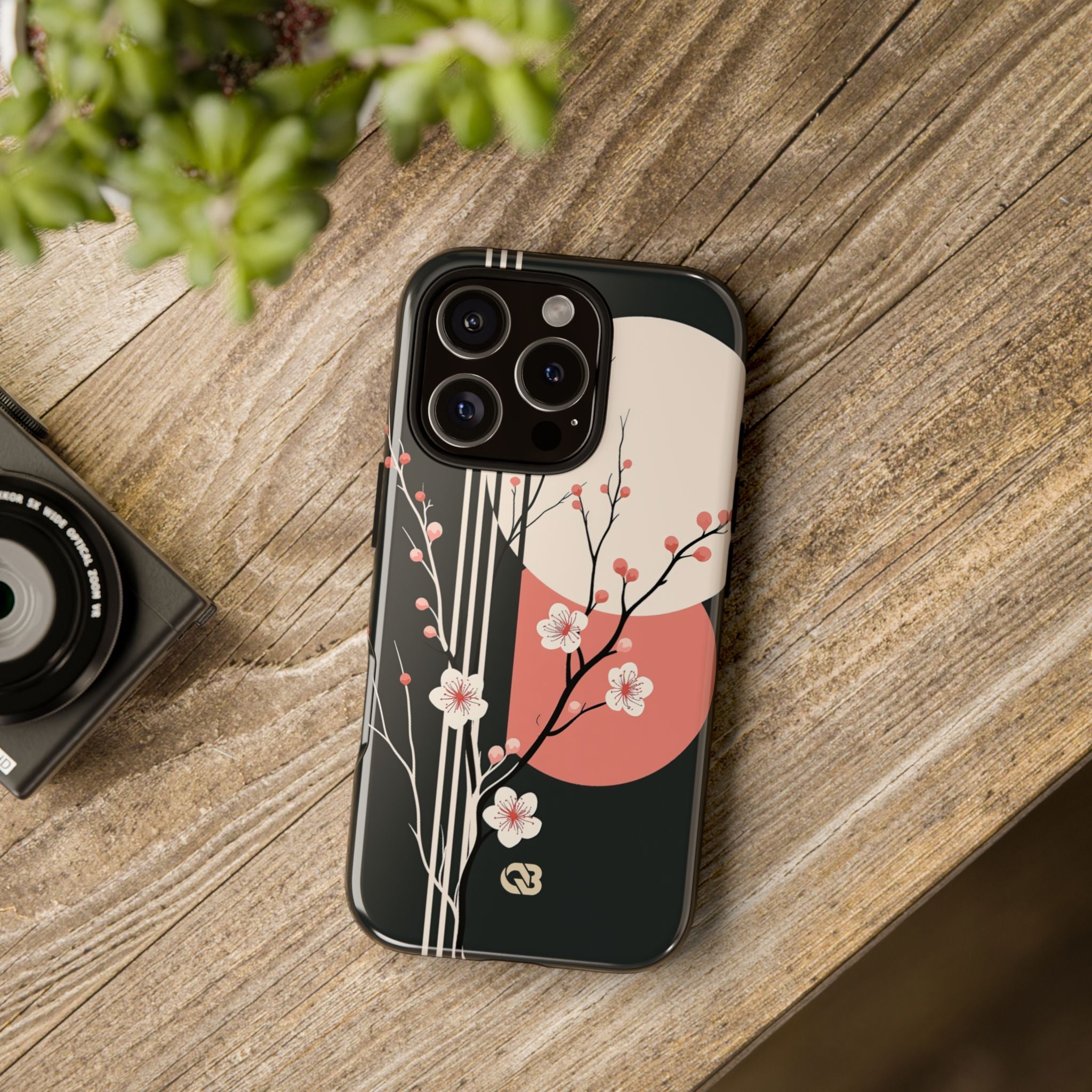 Black Tough Phone Case for iPhone - Kyoto Midnight Blossom