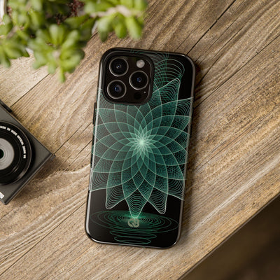 Green Tough Phone Case for iPhone - Cyan Signal Bloom