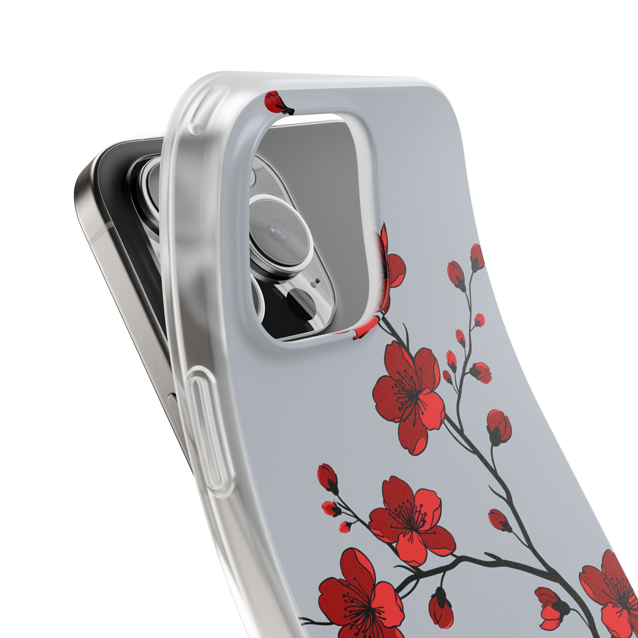Grey Lite Phone Case for iPhone - Crimson Blossom Onyx