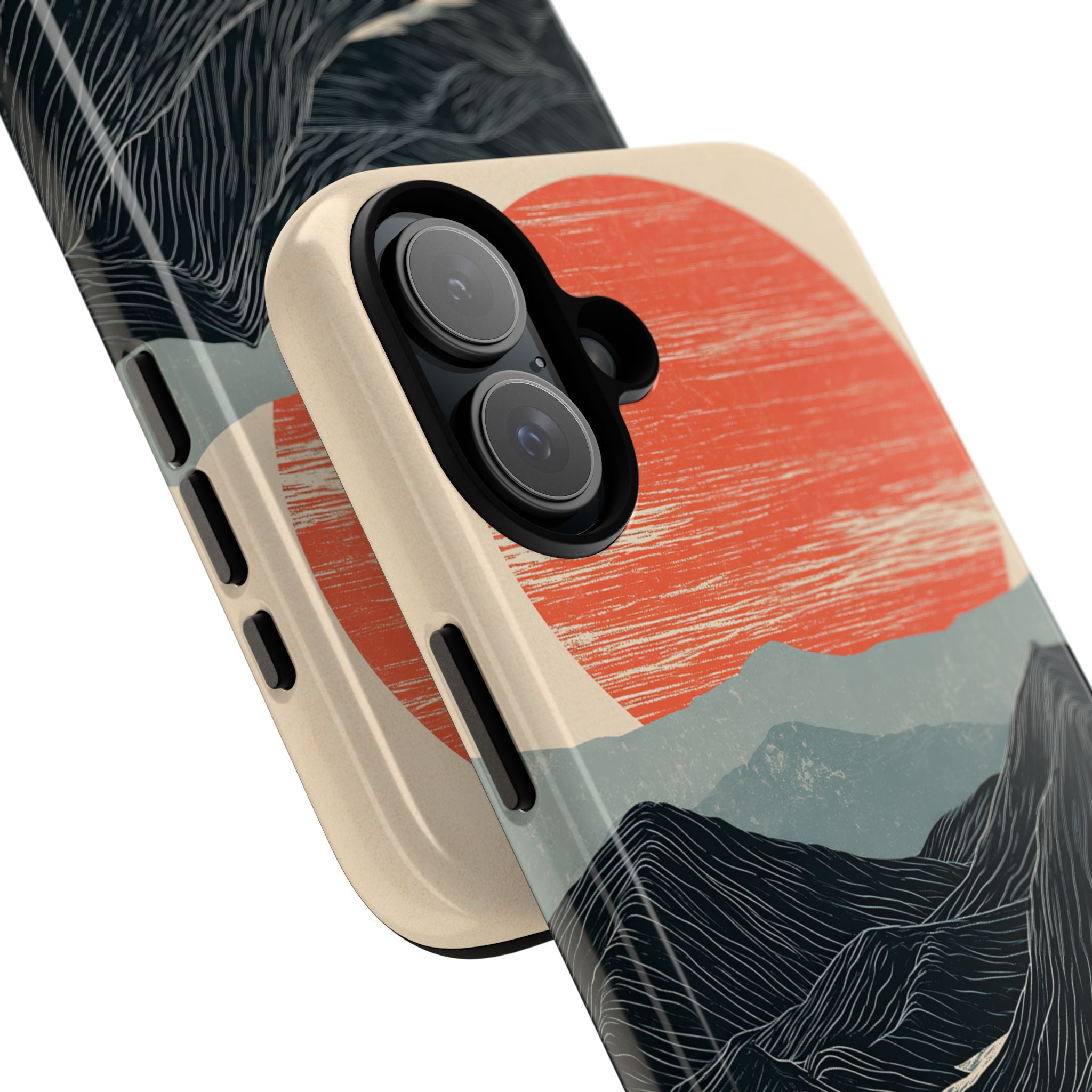 Beige Tough Phone Case for iPhone - Crimson Ridge Flow