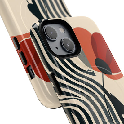 Beige Tough 2.0 Magsafe Phone Case for iPhone - Crimson Line Bloom