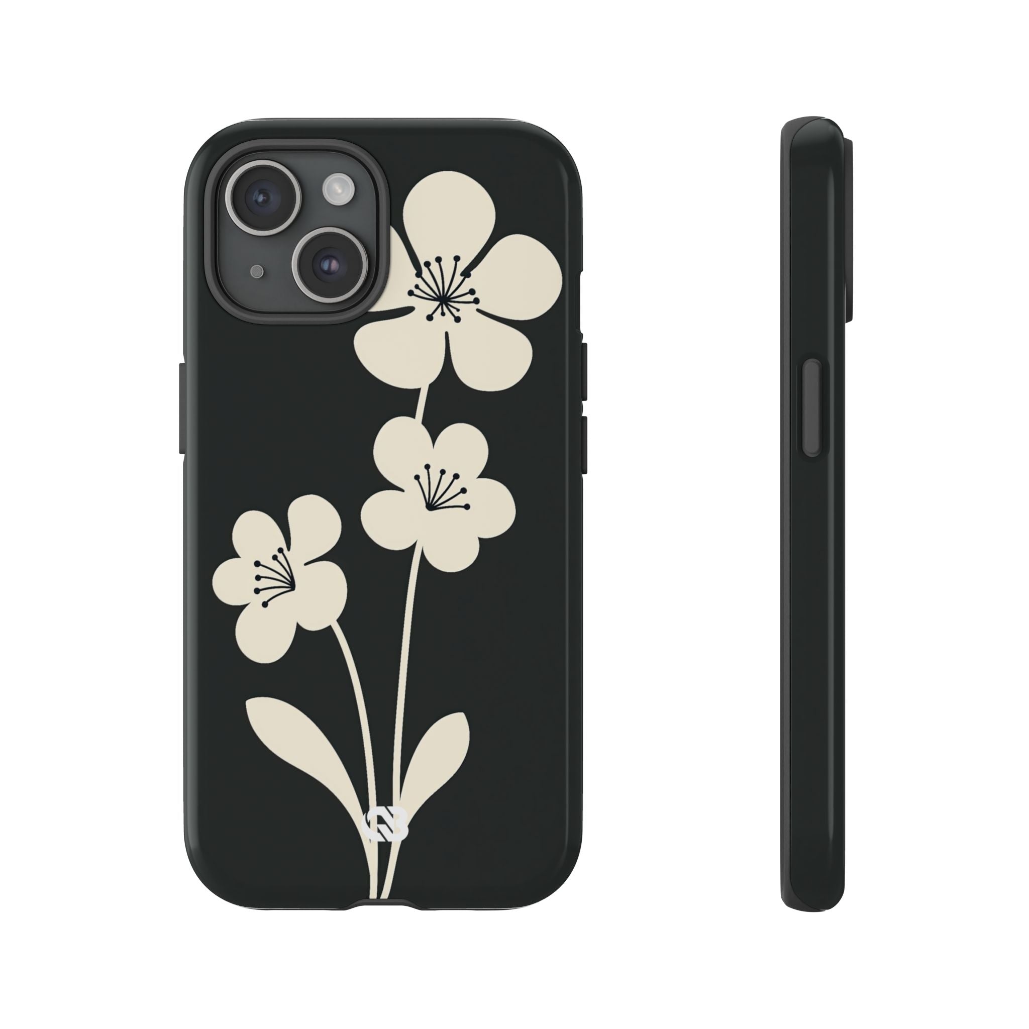 Black Tough Phone Case for iPhone - Obsidian Cream Bloom