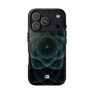 Blue Tough Phone Case for iPhone - Celestial Wireframe Bloom
