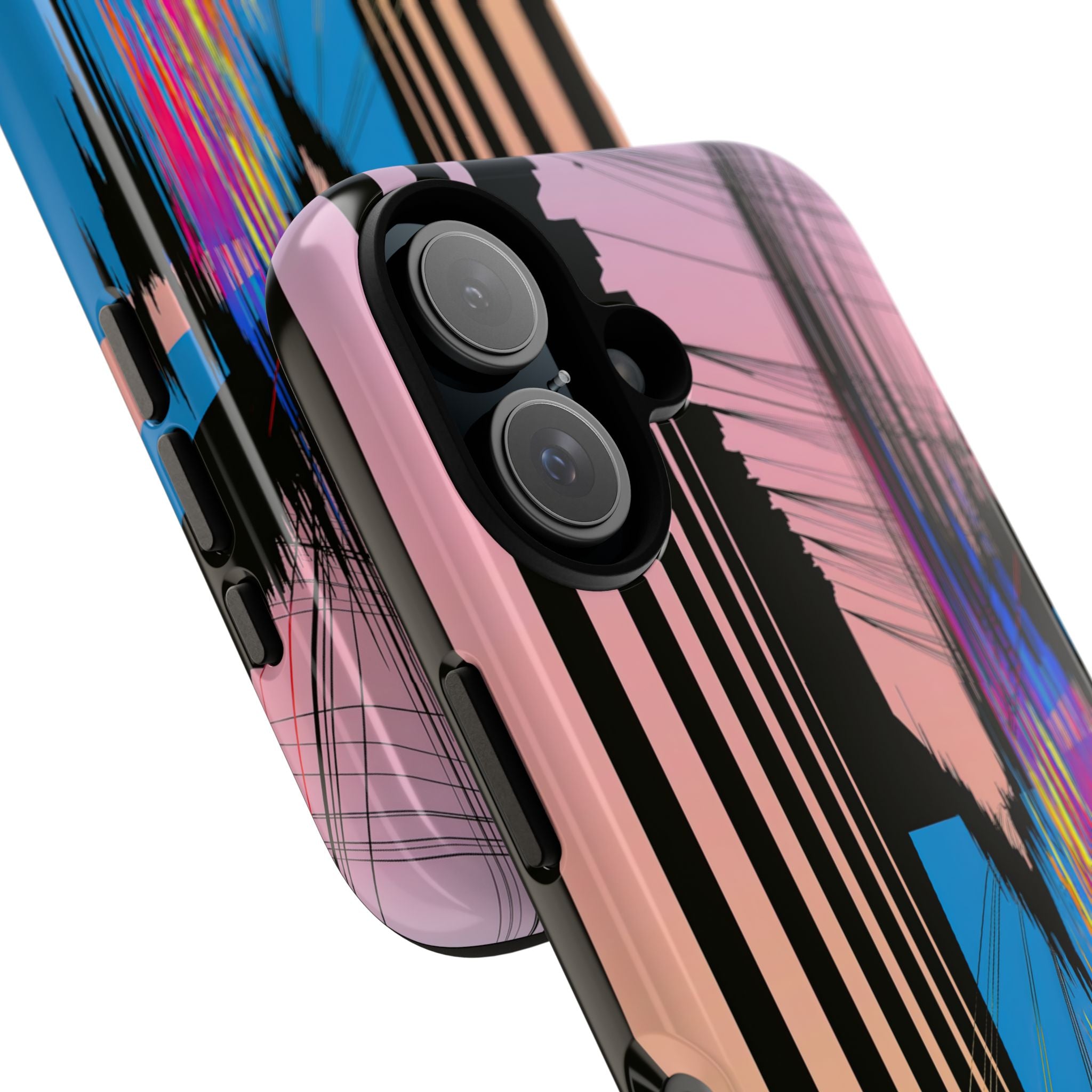 Blue Tough Phone Case for iPhone - Fractured Data Skyline