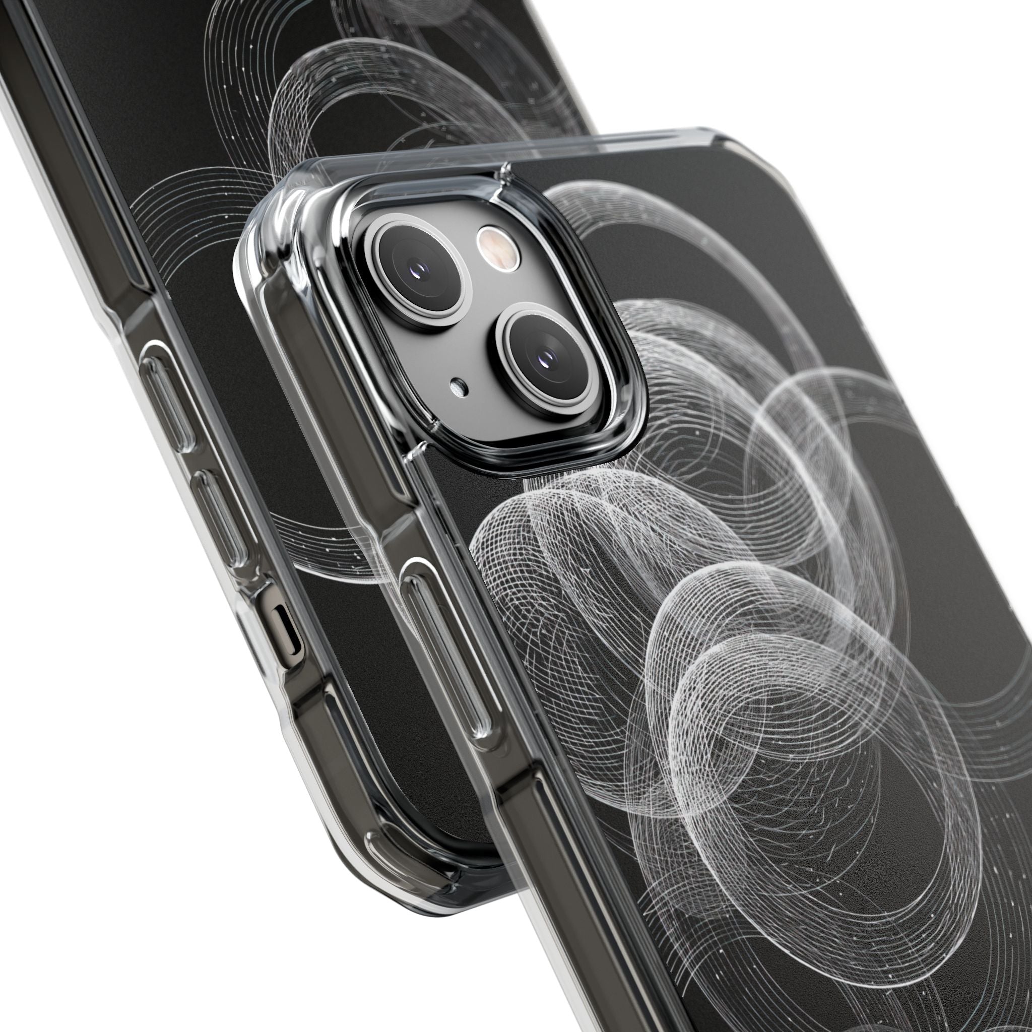 Black Impact MagSafe Phone Case for iPhone - Kinetic Wireframe Orbit