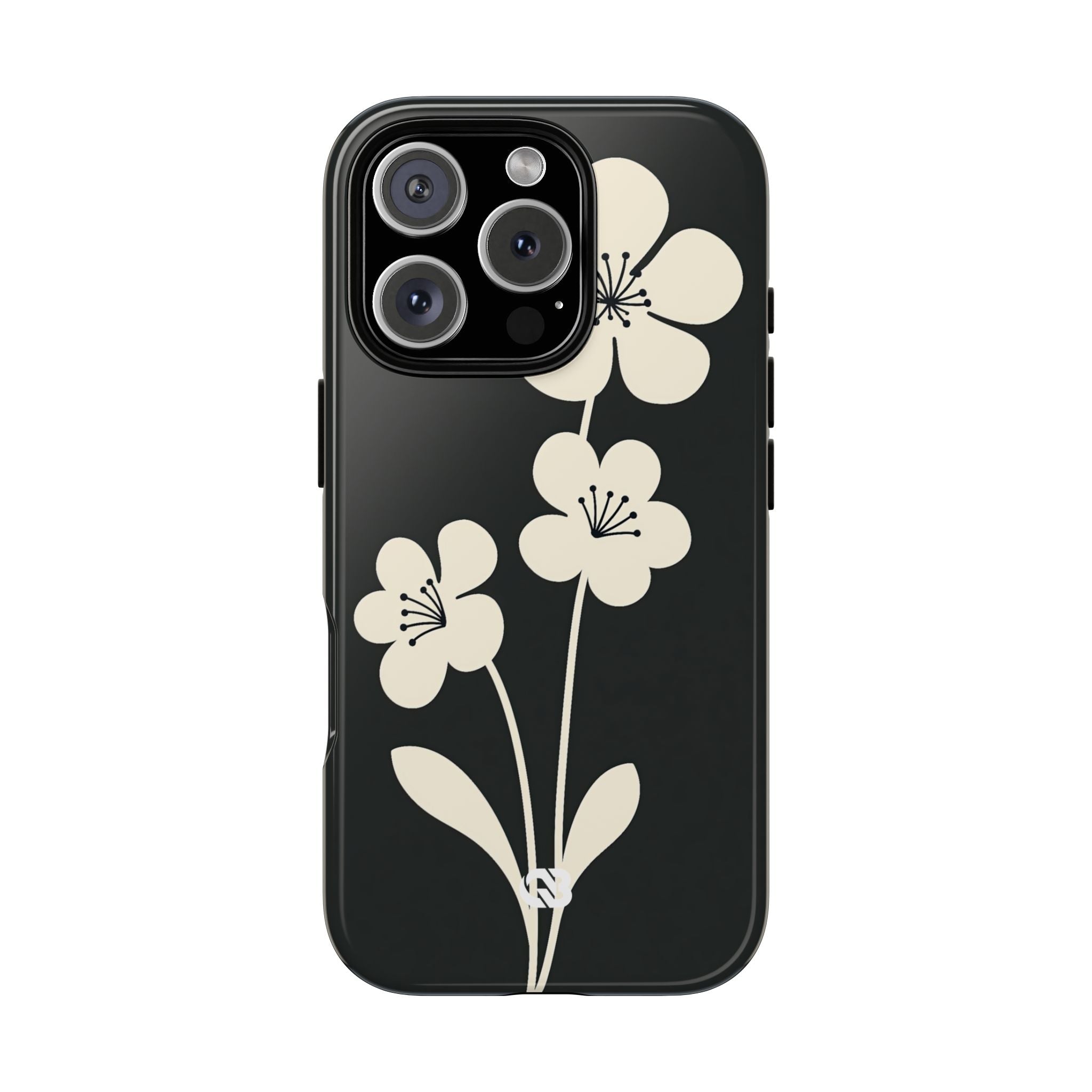 Black Tough Phone Case for iPhone - Obsidian Cream Bloom