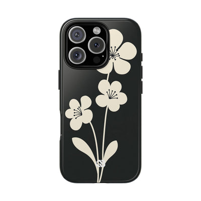 Black Tough Phone Case for iPhone - Obsidian Cream Bloom
