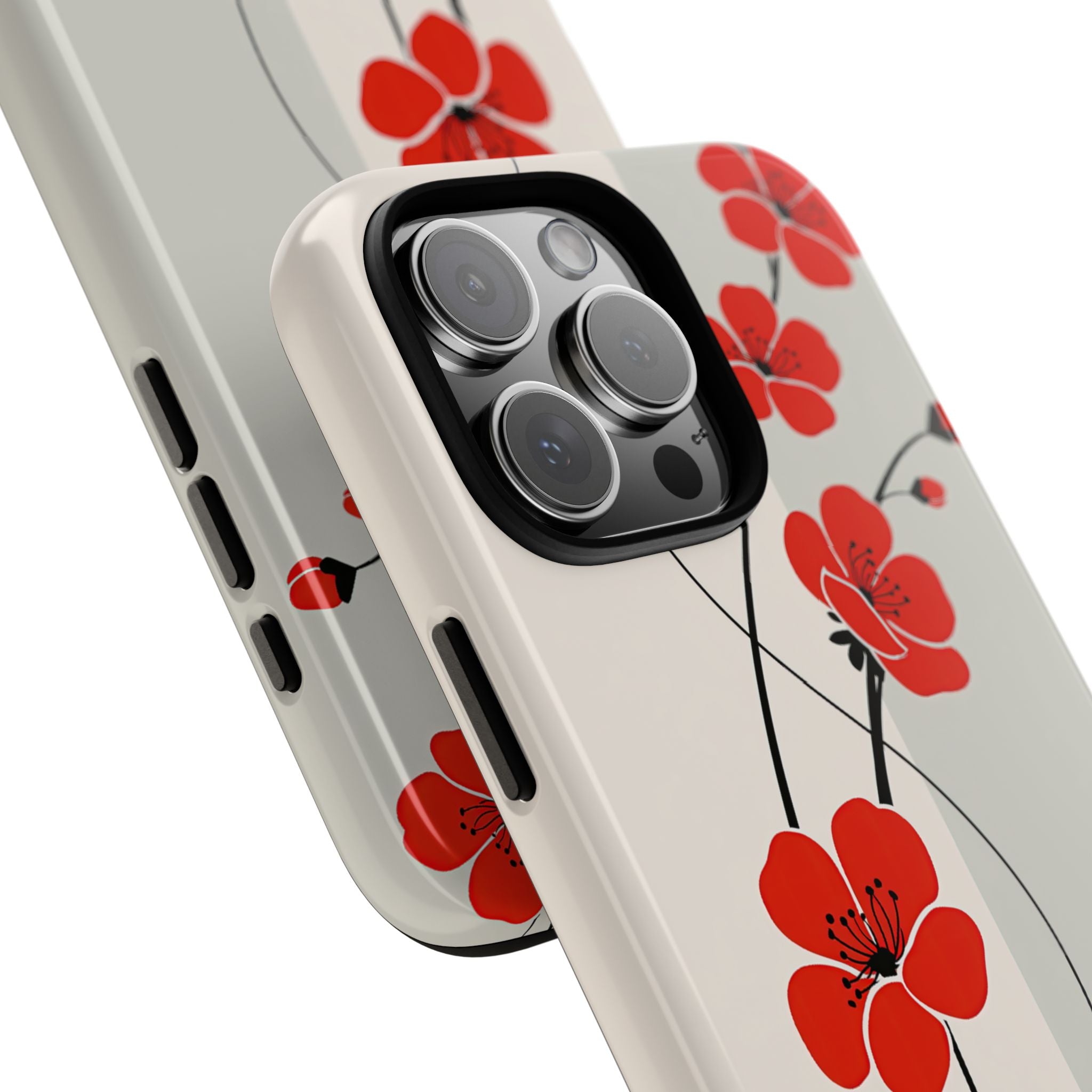 Red Tough Phone Case for iPhone - Crimson Plum Ink
