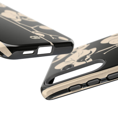 Black Tough Phone Case for Samsung - Obsidian Bone Orchid