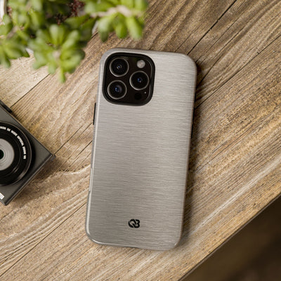 Grey Tough Phone Case for iPhone - Brushed Nickel Linen